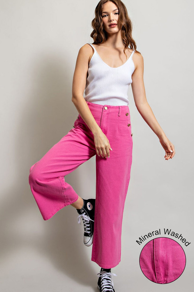 Eesome Mineral Washed Button Cropped Pants