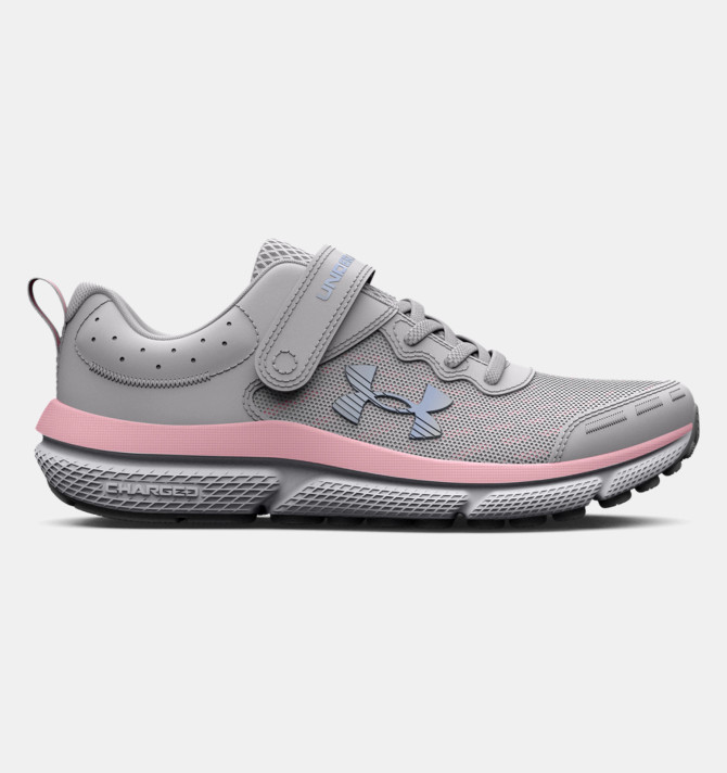 Under Armour Girls' Pre-School UA Assert 10 AC Wide Running Shoes - Halo Gray / Pink Sugar / Iridescent