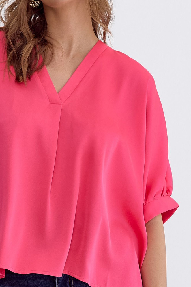 Entro Satin V-Neck 1/2 Sleeve Top