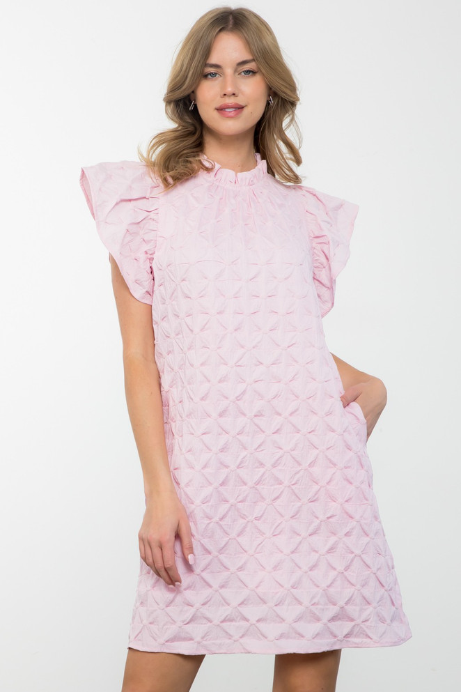 THML Textured Flutter Sleeve Dress