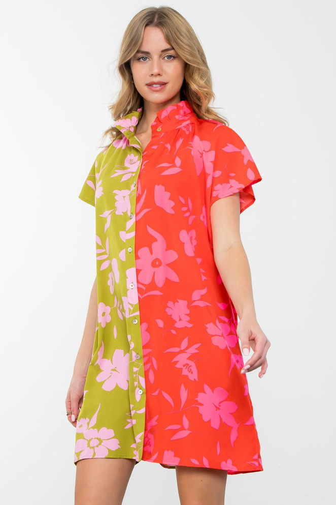 THML Colorblock Flower Print Dress