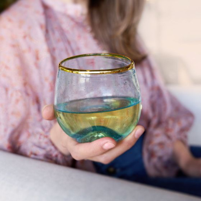 Host Aqua Bubble Stemless Wine Glass Set