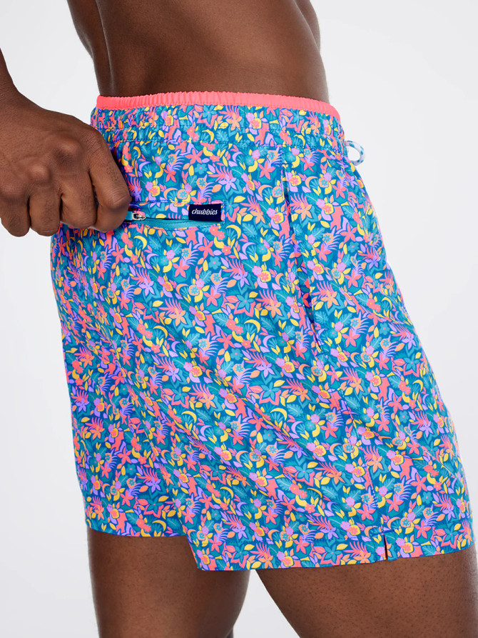 Chubbies The Spades Lined Classic Swim Trunk - Blue Floral/Blue & Coral Liner