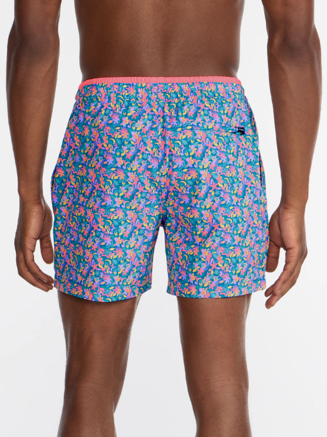 Chubbies The Spades Lined Classic Swim Trunk - Blue Floral/Blue & Coral Liner