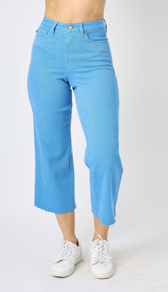 Judy Blue Tummy Control Crop Wide Leg Sky Blue