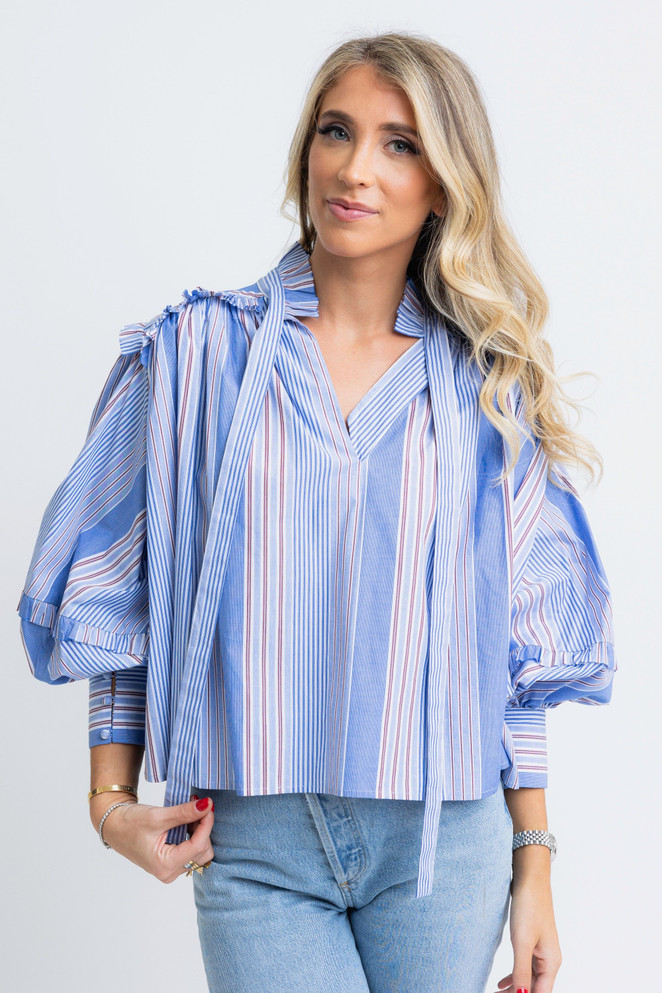 Karlie Stripe Poplin V-neck Top