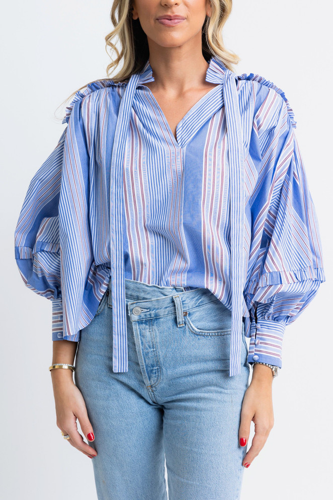 Karlie Stripe Poplin V-neck Top