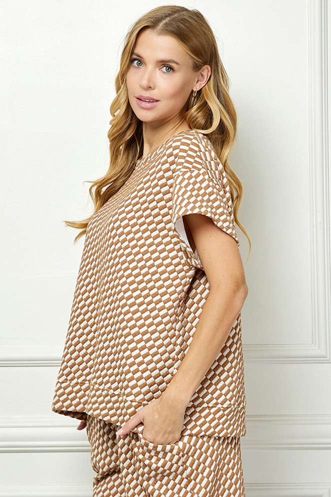 See and Be Seen Textured Short Sleeve Lounge wear Top