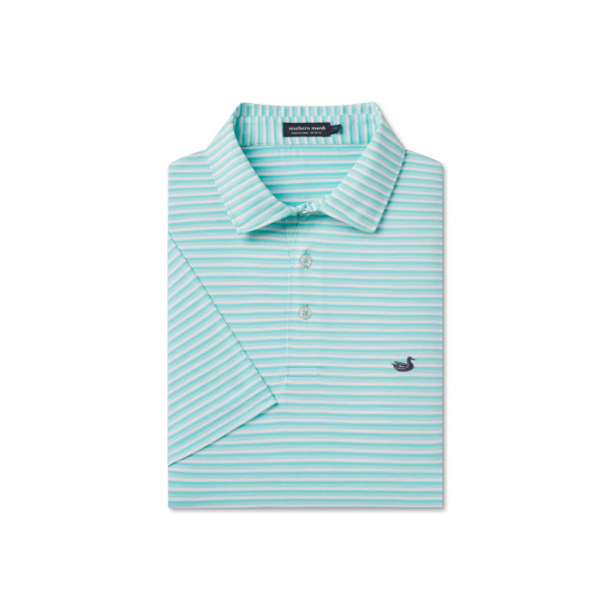 Southern Marsh Bermuda Performance Polo - Domingo Stripe - Antigua Blue