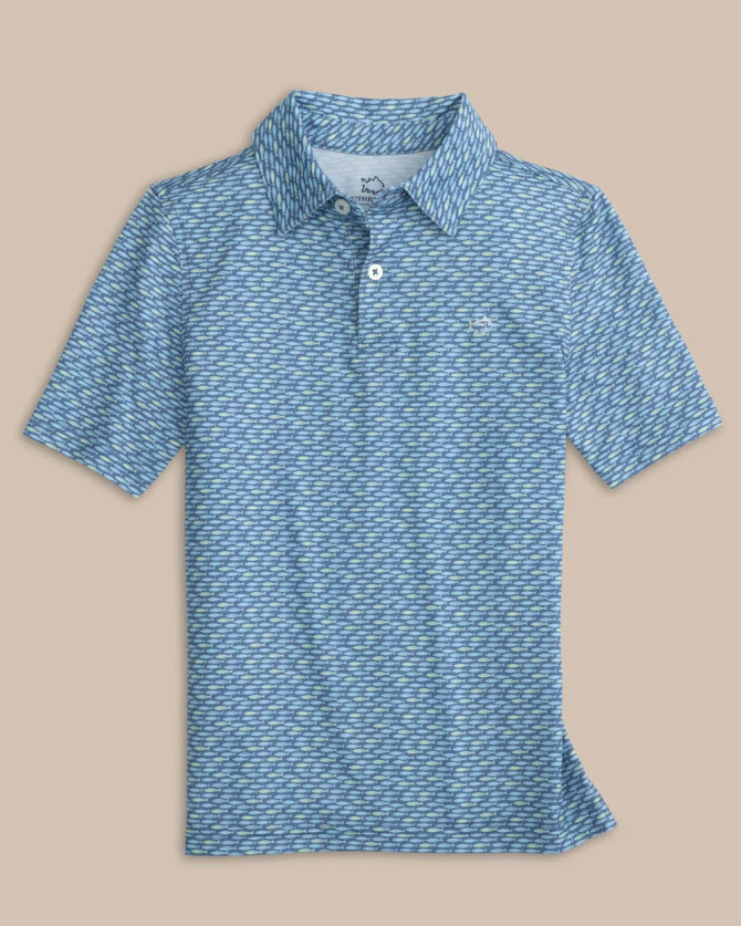 Southern Tide Youth Driver Water Printed Polo - Coronet Blue