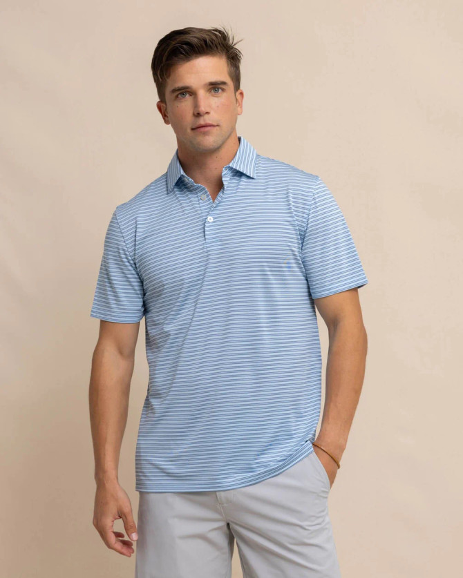 Southern Tide Driver Baywoods Stripe Polo - Clearwater Blue