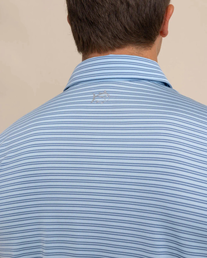 Southern Tide Driver Baywoods Stripe Polo - Clearwater Blue