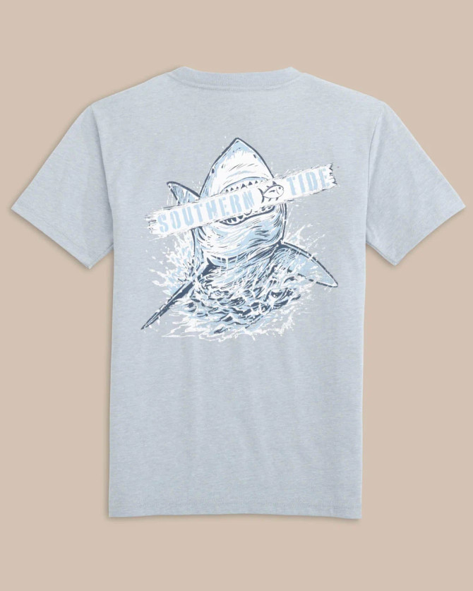 Southern Tide Youth Heather Shark Plank Tee - Heather Platinum Grey