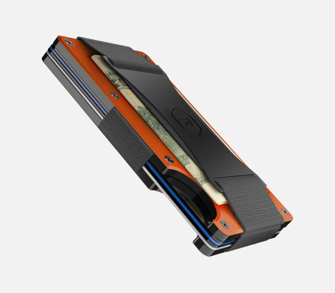 The Ridge Basecamp Orange Aluminum Ridge Wallet with Cash Strap