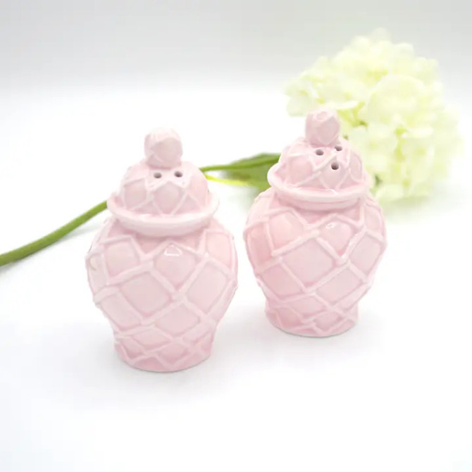 8 Oak Lane Pink Textured Jar Salt & Pepper Shaker Boxed Set