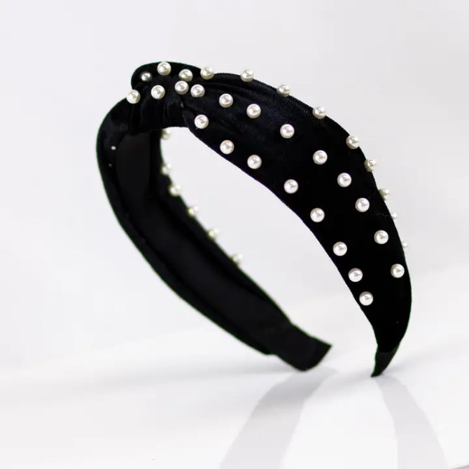 The Royal Standard Pearl Knotted Velvet Headband Black/White One Size