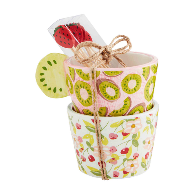 Mud Pie Kiwi Ramekin and Toothpick Set