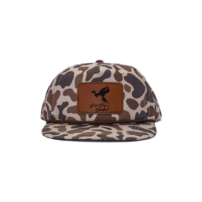 East Coast Waterfowl Leather Woodie Patch Hat - Old School Camo Rope