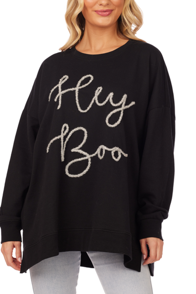 Mud Pie Black Hey Boo Sparkle Sweatshirt