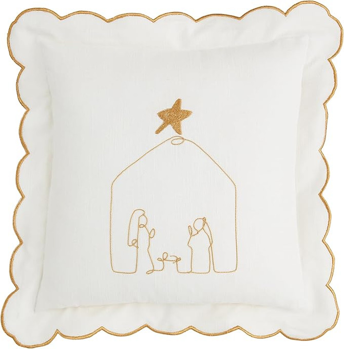 Mud Pie Gold Scallop Nativity Pillow