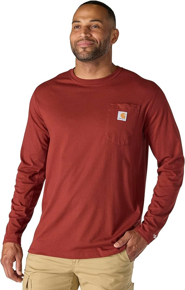 Carhartt Men's Force Relaxed Fit Long-Sleeve Pocket T-Shirt - Dark Spice Red Heather