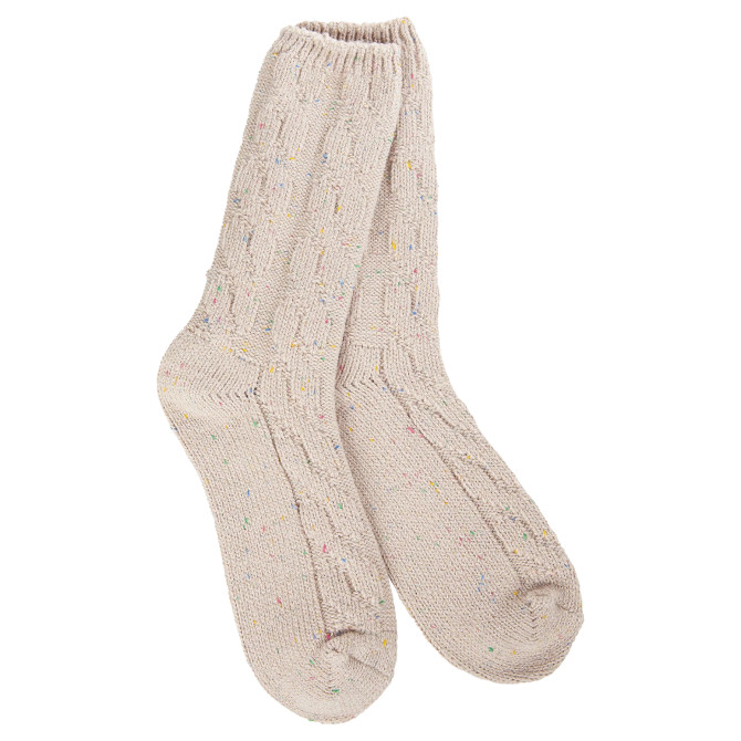 World's Softest Socks Weekend Ragg Cable Crew - Oatmeal Confetti