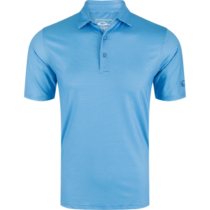 Drake Waterfowl Men's Performance Chalk Striped Polo Shirt - Marina Blue