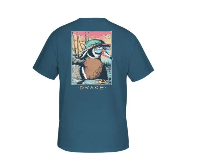 Drake Youth Pop Art Wood Duck with Sunglasses Tee - Blue Steel
