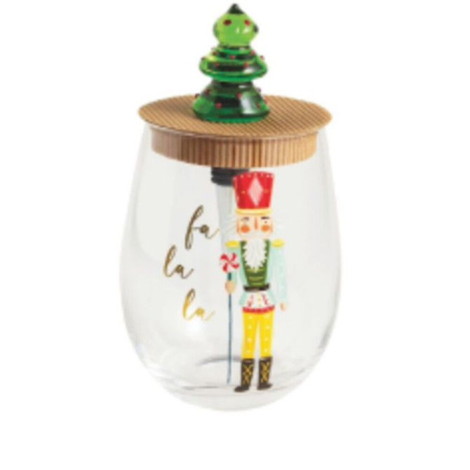 Mud Pie Nutcracker Tree Wine Glass & Stopper Set Mud Pie Nutcracker Tree Wine Glass & Stopper Set