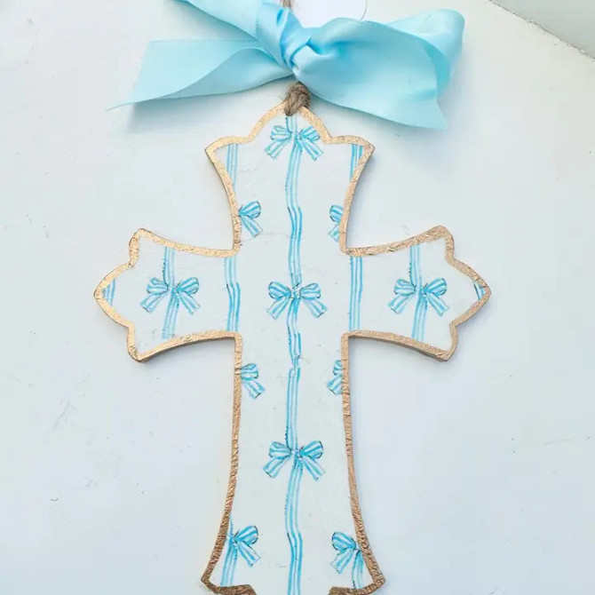 SoCharm Blue Bow Large Cross Ornament