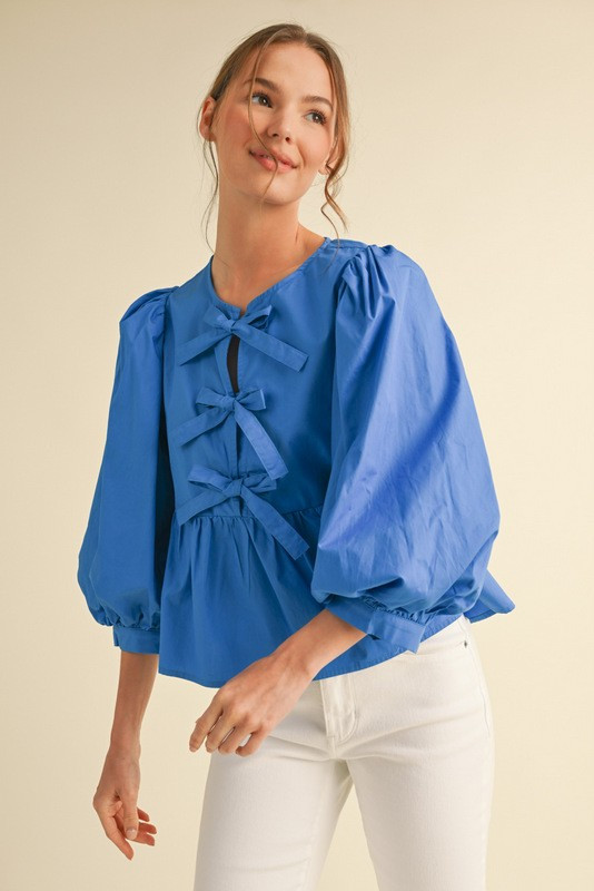 Jodifl Bow Ties Peplum 3/4 Sleeves Top