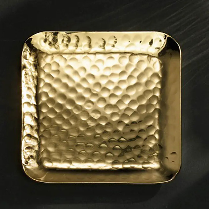 India Handicrafts Gold Hammered Tray - Small