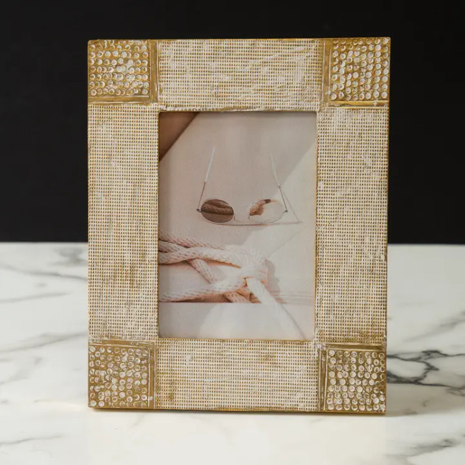 India Handicraft Vintage Gold & White Photo Frame