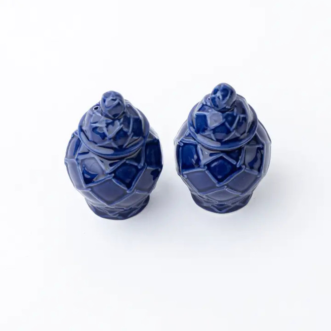8 Oak Lane Navy Textured Jar Salt & Pepper Shaker Boxed Set