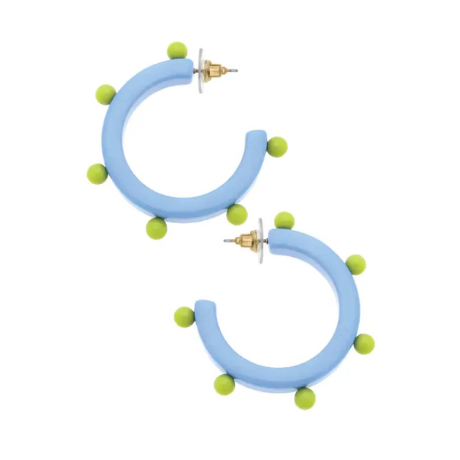 Canvas Olivia Studded Resin Hoop Earrings - Light Blue & Lime Green