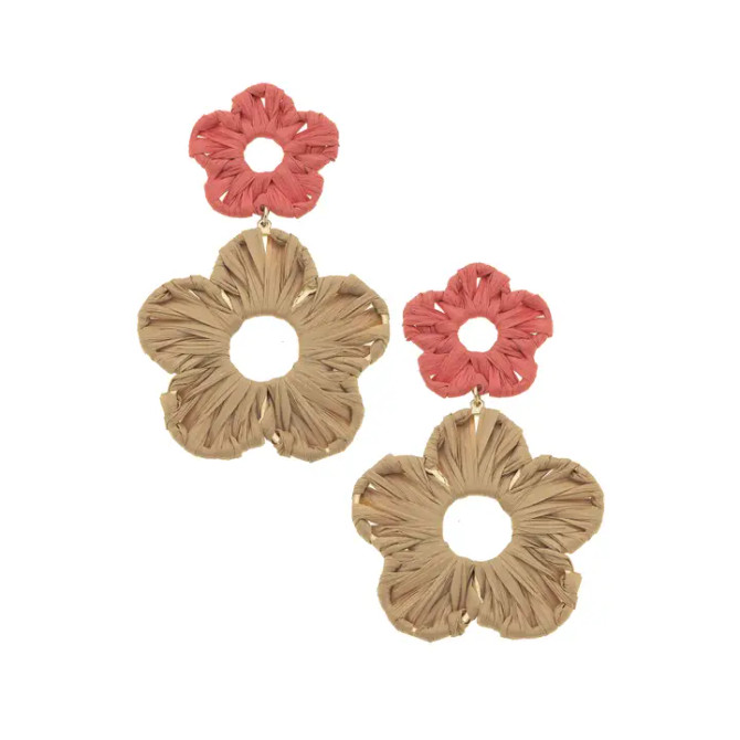 Canvas Rosa Rattan Flower Bomb Earrings - Coral