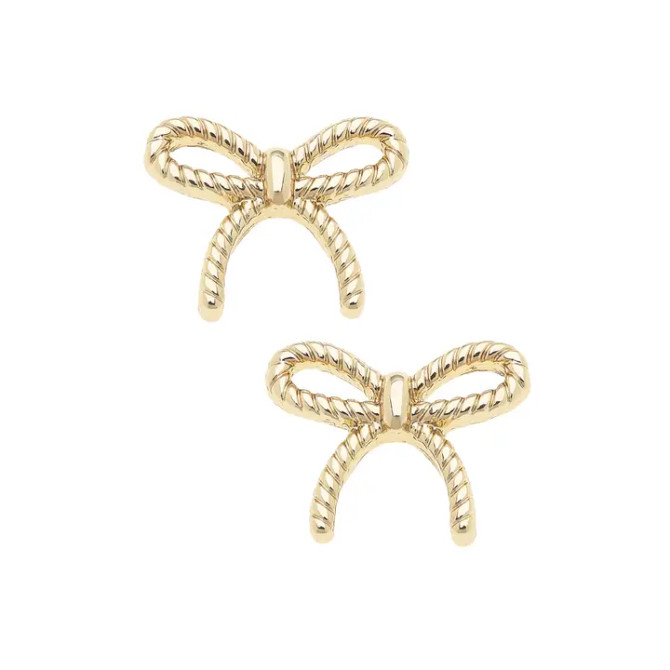 Canvas - Bessie Rope Bow Stud Earrings in Shiny Gold