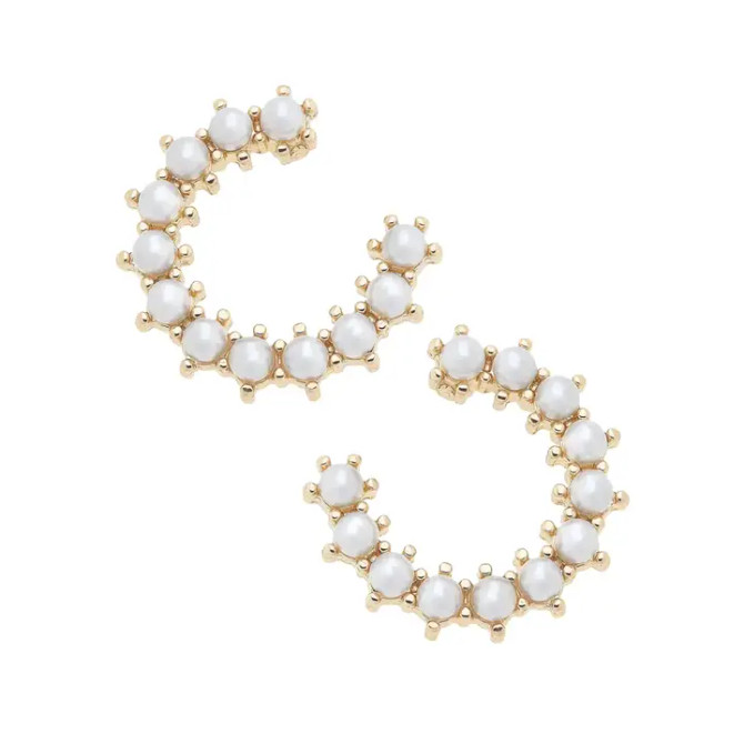 Canvas Helena Pearl-Studded Horseshoe Earrings in Ivory