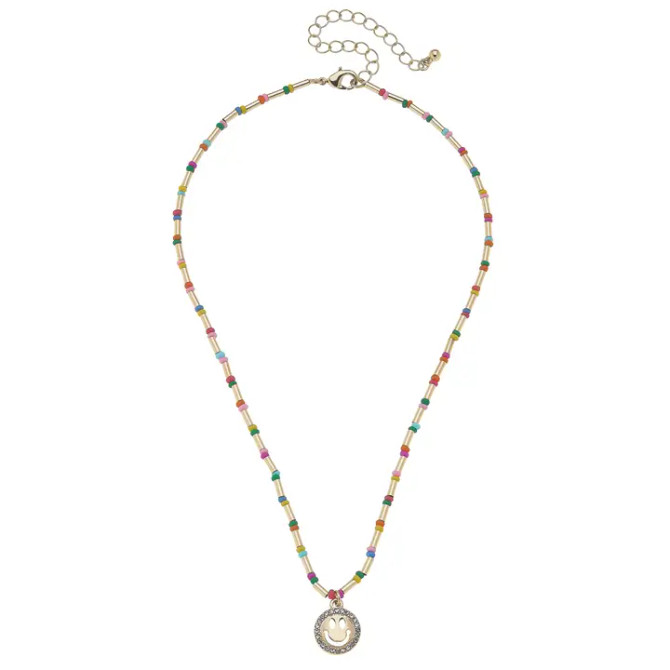 Canvas Izzy Rainbow Pave Smiley Face Children's Necklace