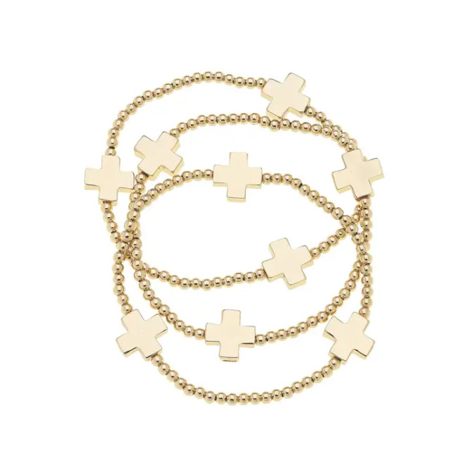 Canvas Macy Square Cross Ball Bead Stretch Bracelet Set of 3