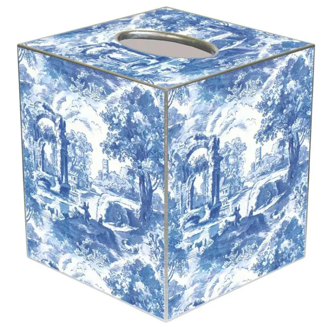 Marye-Kelley Blue Italian Toile Tissue Box Cover - Paper Mache Marye-Kelley Blue Italian Toile Tissue Box Cover - Paper Mache