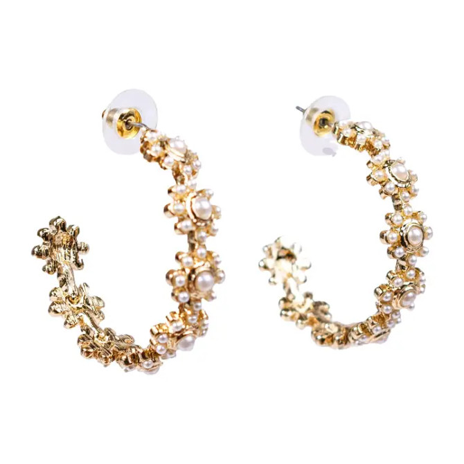 The Royal Standard Florence Pearl Hoop Earrings - Gold/Pearl 1.5"