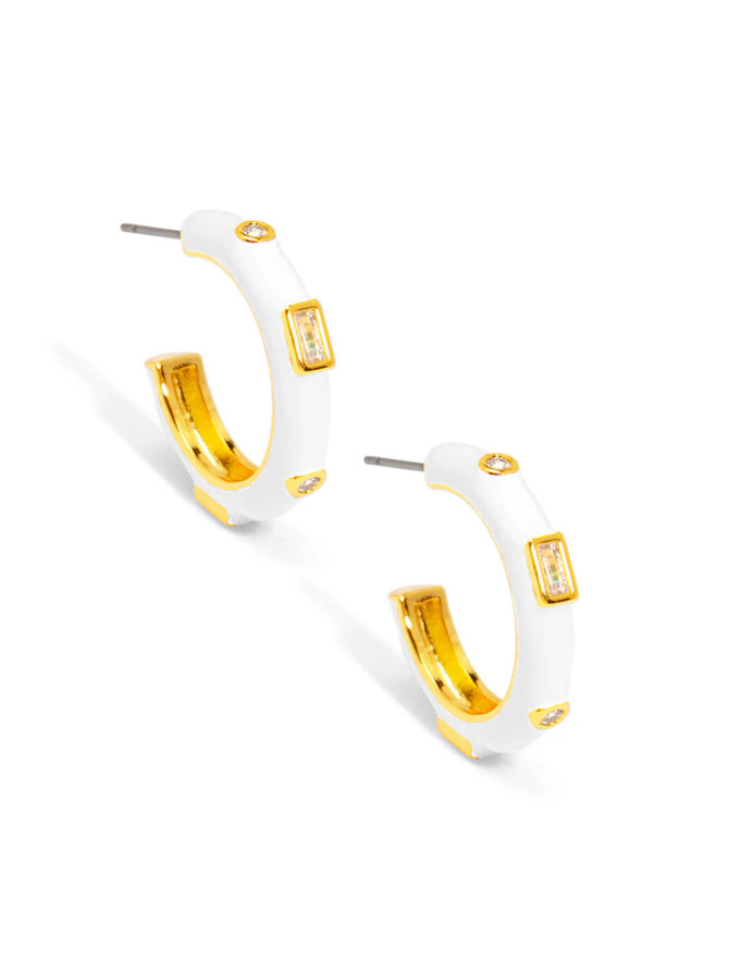 Zenzii Small Enamel Crystal Hoop Earring - White