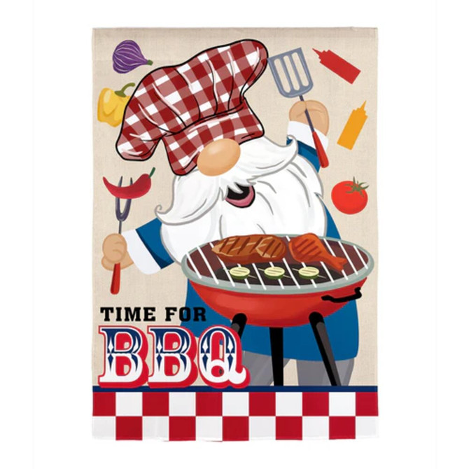 Evergreen BBQ Gnome Suede House Flag