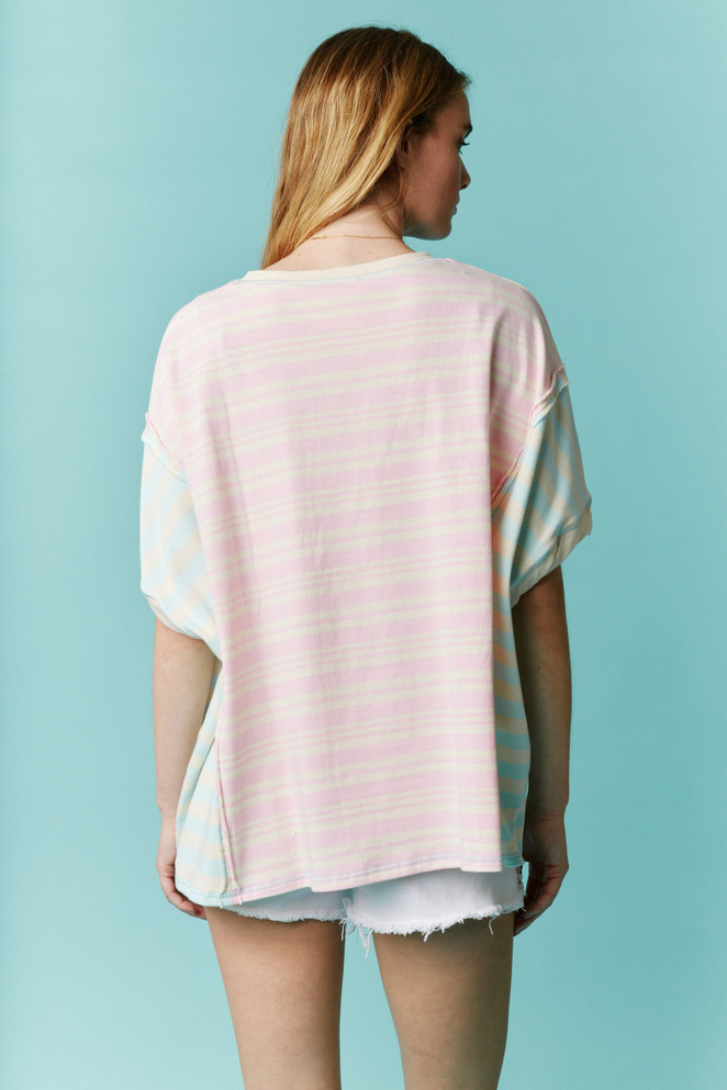 Fantastic Fawn Color Block Oversized Pocket Top - Pink/Mint
