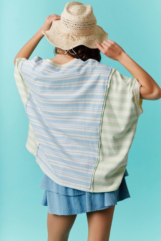 Fantastic Fawn Color Block Oversized Pocket Top - Blue/Lime