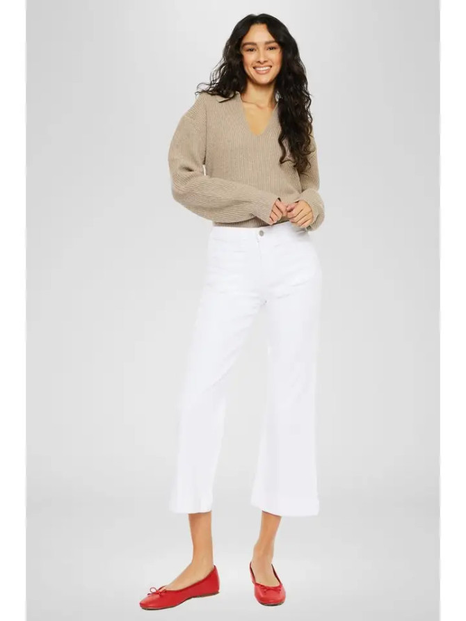 Kan Can High Rise Relaxed Cropped Flare Jeans - White