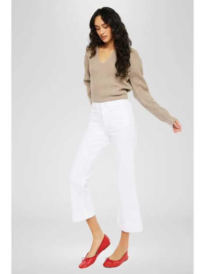 Kan Can High Rise Relaxed Cropped Flare Jeans - White