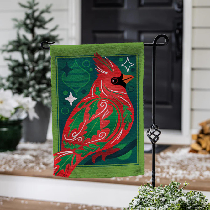 Evergreen Decorated Cardinal Burlap Garden Flag