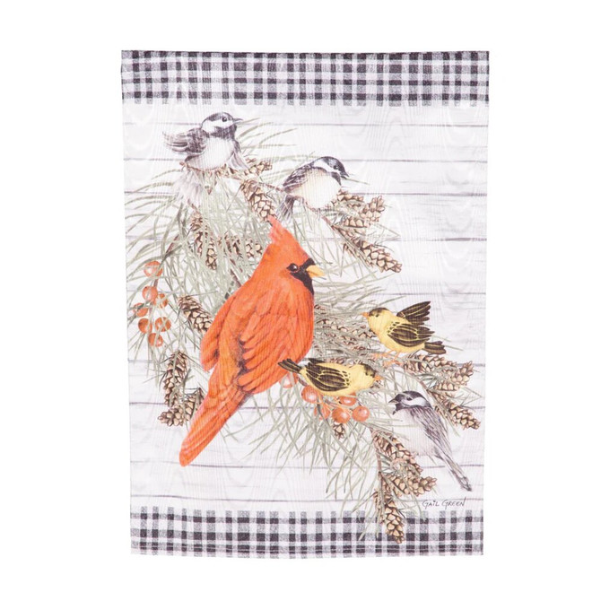 Evergreen Bird Friends Moire Garden Flag Evergreen Bird Friends Moire Garden Flag